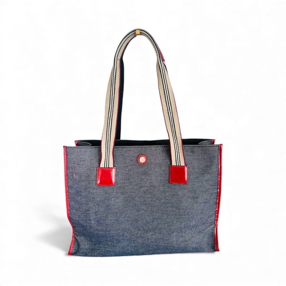Burberry London Denim Tote Red Leather Trim includes COA - Picture 1 of 7